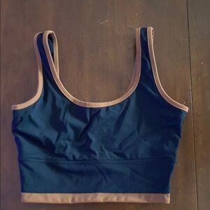 Women’s Navy Sports Bra with Tan Trim